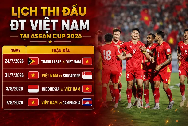 Lịch vòng bảng AFF Cup 2026 của Việt Nam gồm 2 trận sân khách và 2 trận sân nhà, trong đó có cuộc đối đầu đáng chú ý với Indonesia.